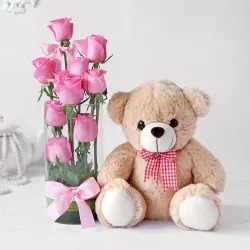 Teddy With Pink Roses